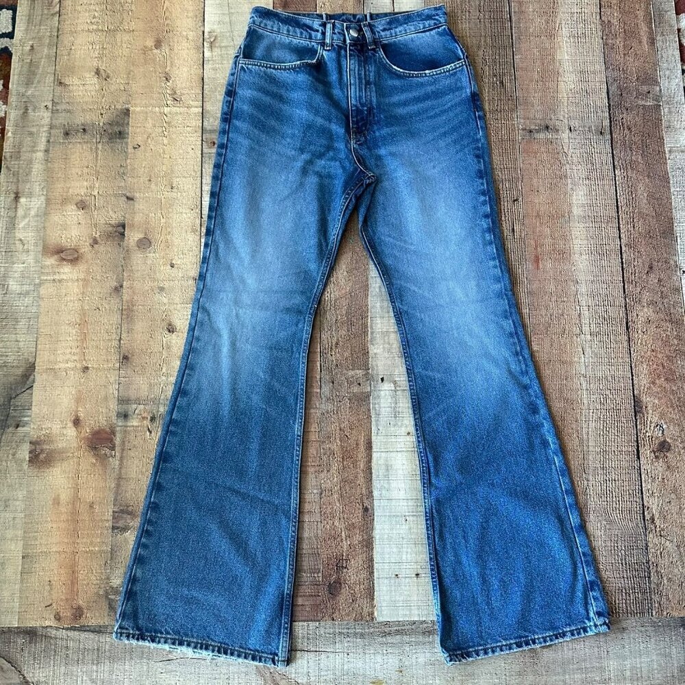 Reclaimed Vintage Inspired 90's Relaxed Flare Medium Blue Denim Jeans Size 30